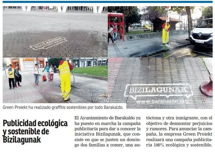 Recorte de prensa sobre la campaña de publicidad ecológica y sostenible de Bizilagunak.